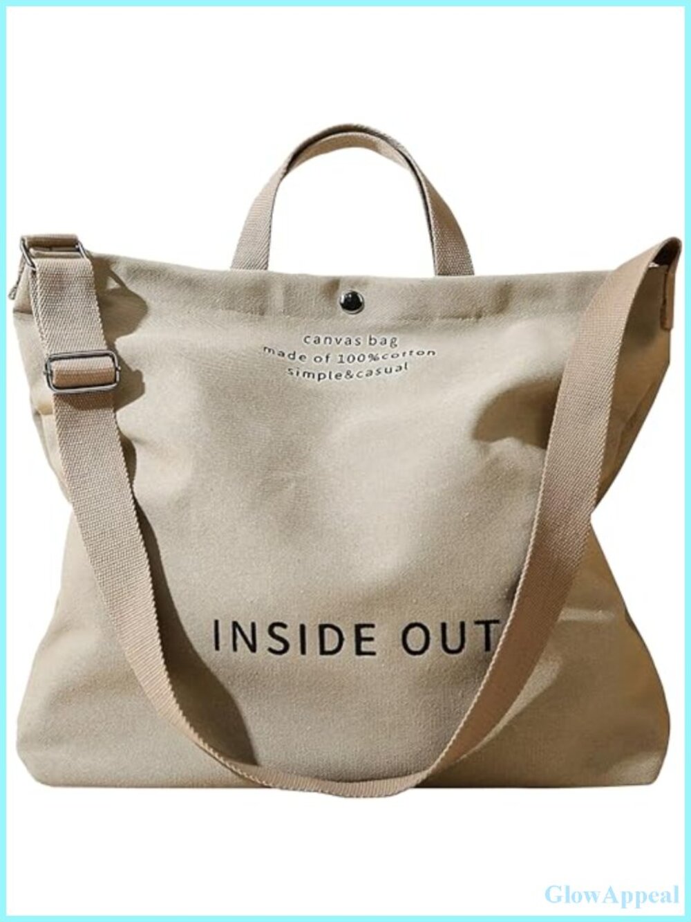 Large Canvas Tote Bag with Adjustable Crossbody Strap, Multiple Pockets